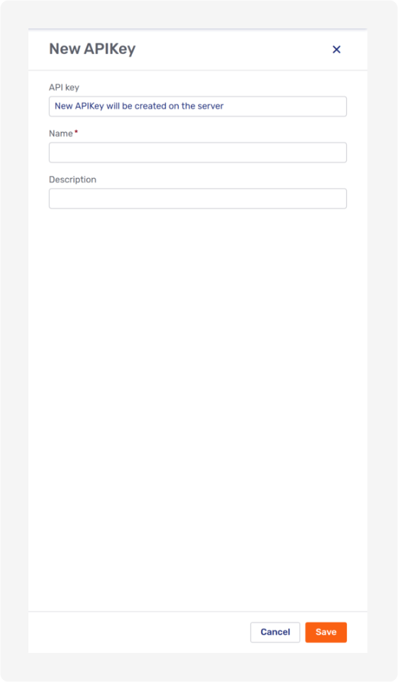 New API key modal page