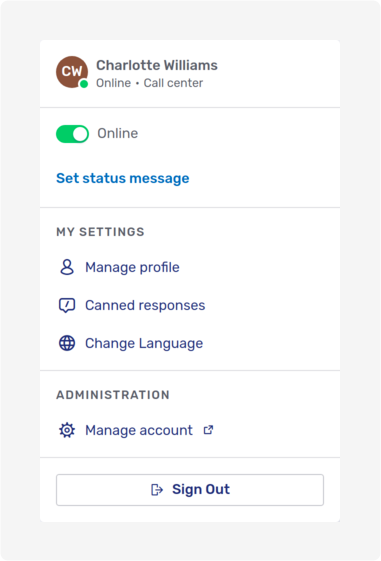 Agent desk settings for a user with access to the account configuration interface