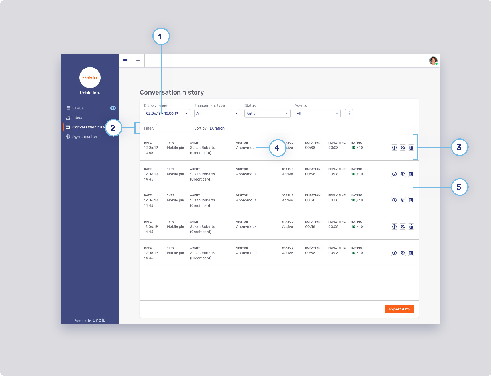 agent desk conversation history
