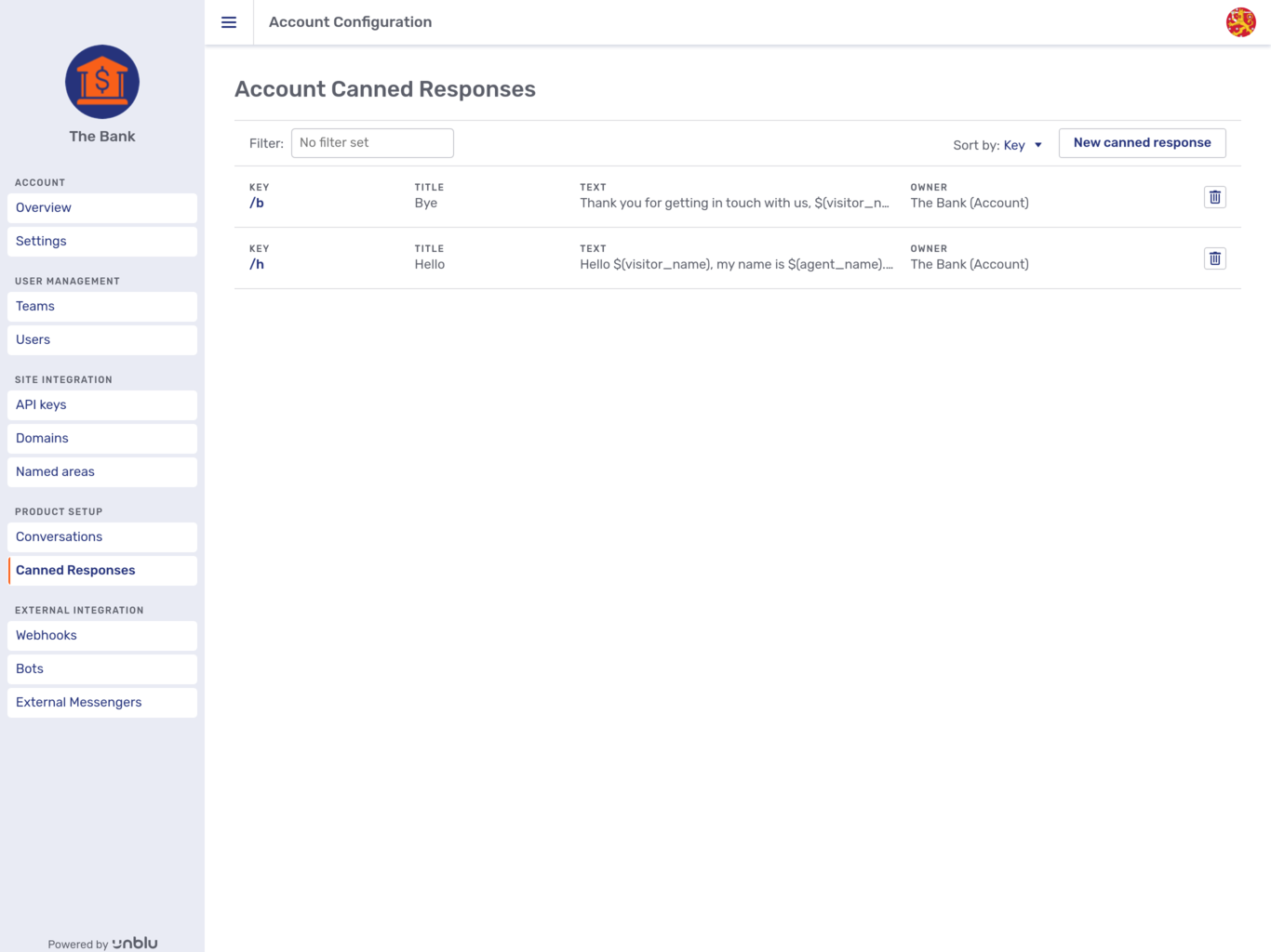 Account canned responses overview