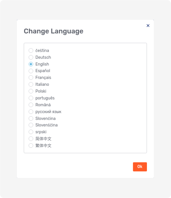 Change language modal dialog