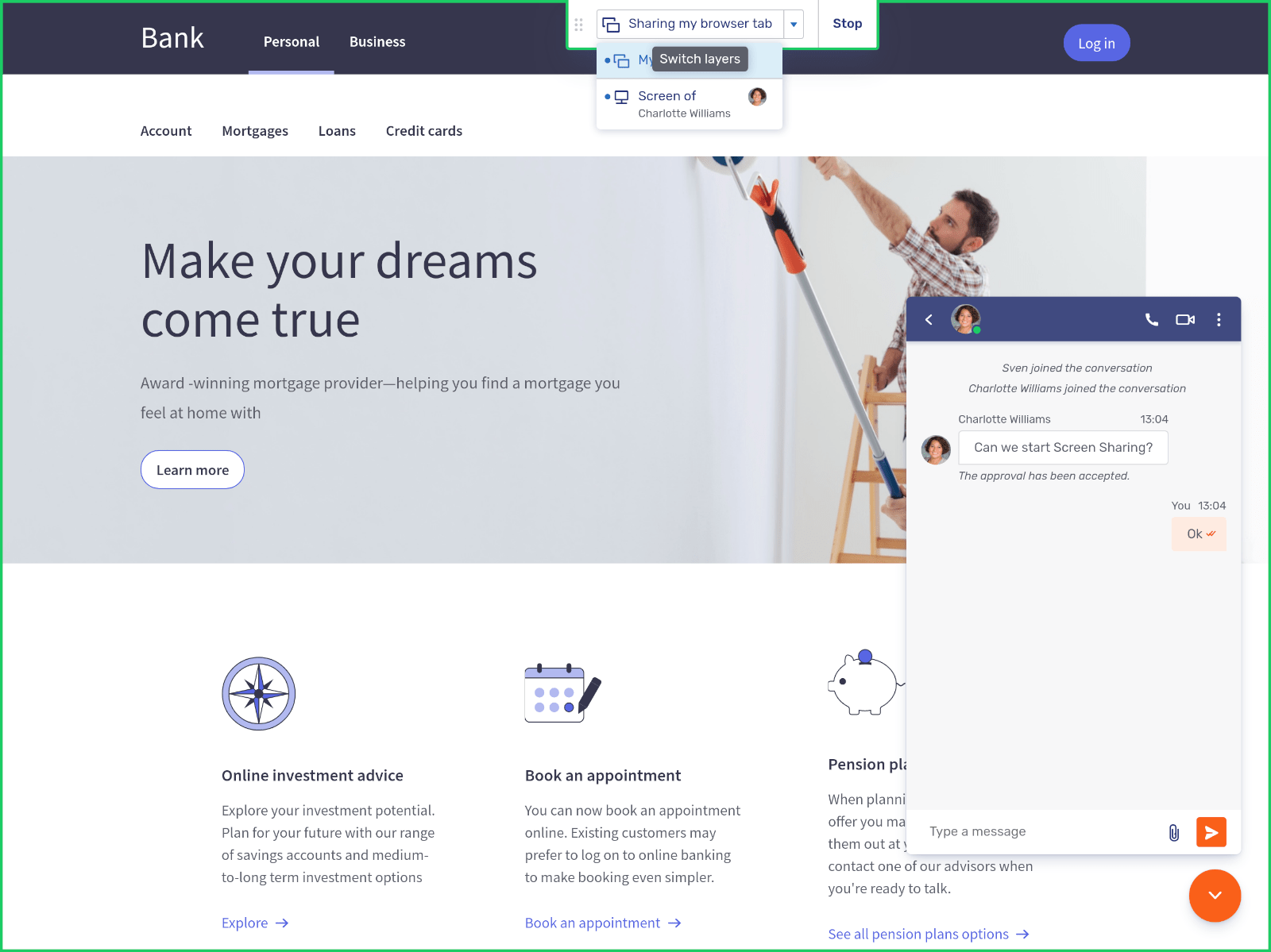 Multiple active collaboration layers in a conversation