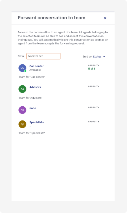 Forward conversation modal page