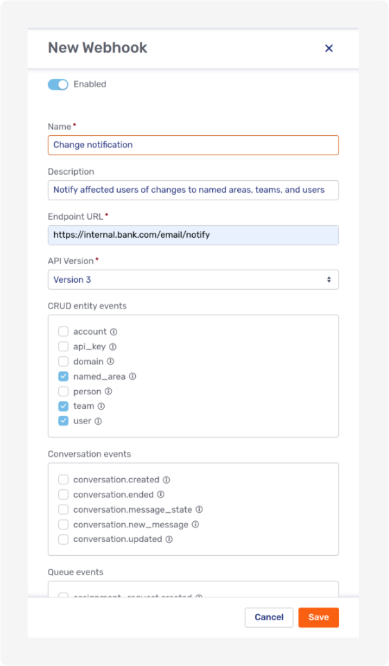 New webhook modal page
