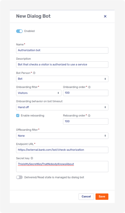 New dialog bot modal page
