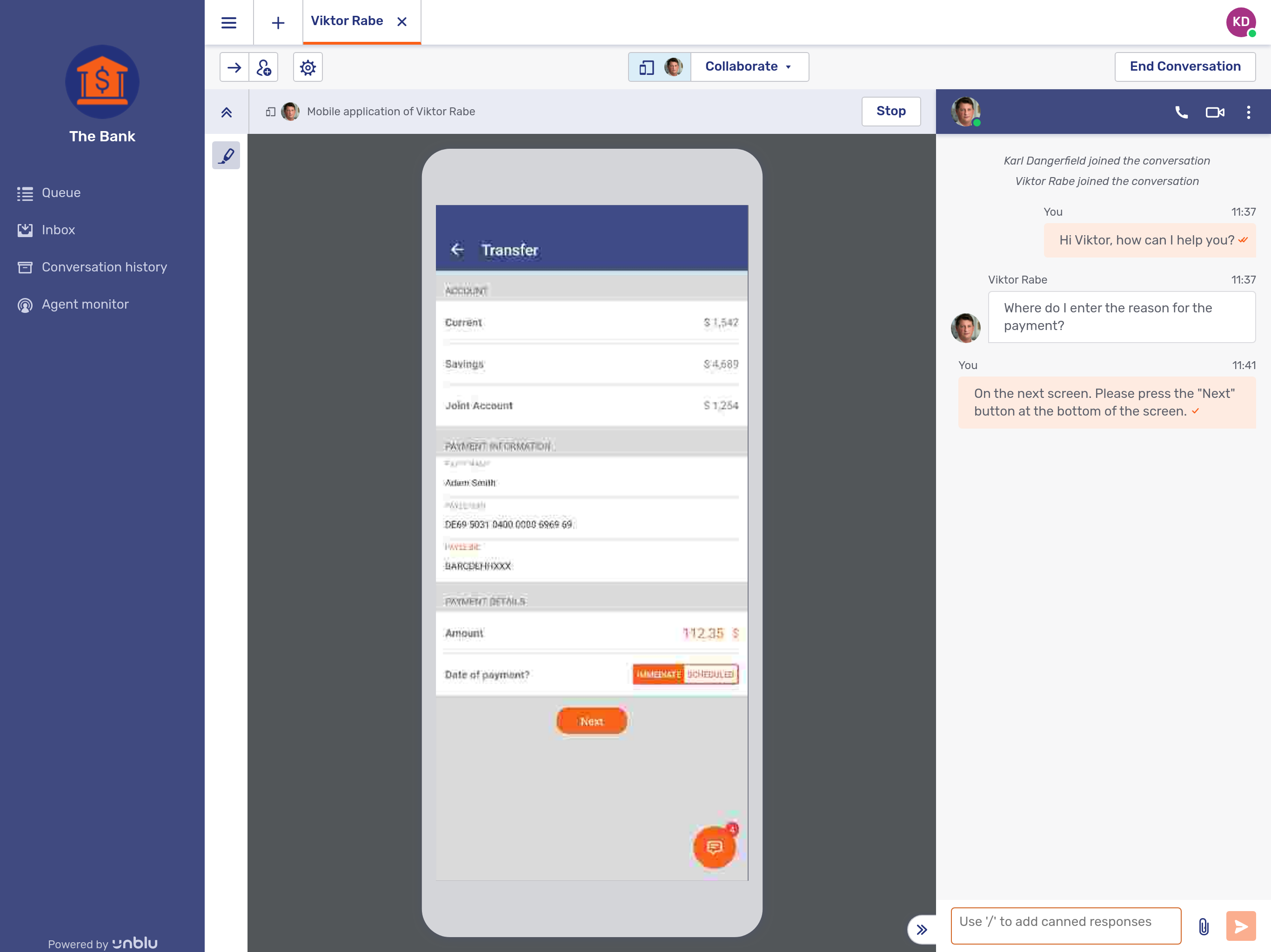 Mobile app co-browsing in the Agent Desk