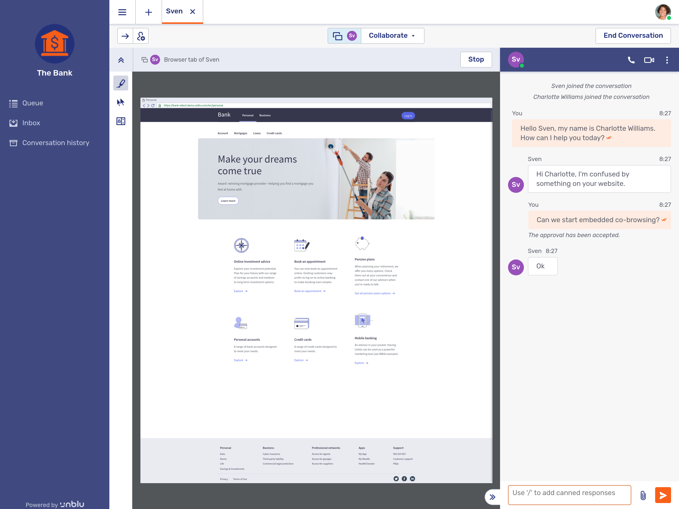 Agent desk during collaboration