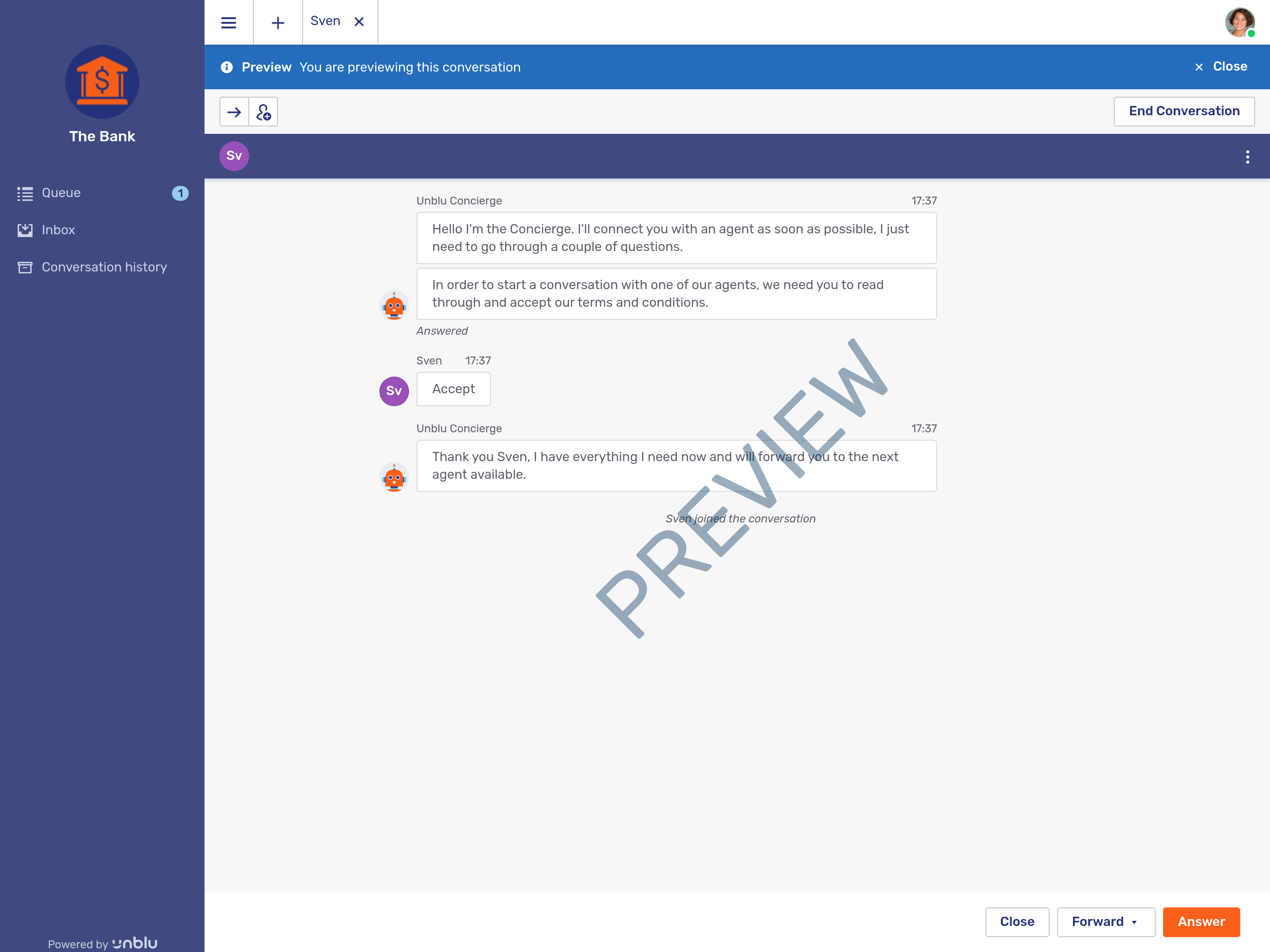 Conversation preview in Agent Desk queue