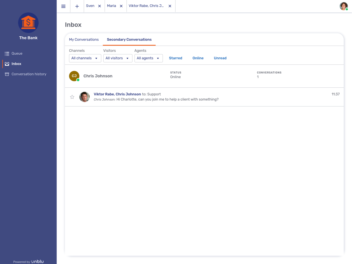 Agent Desk inbox, Secondary Conversations tab