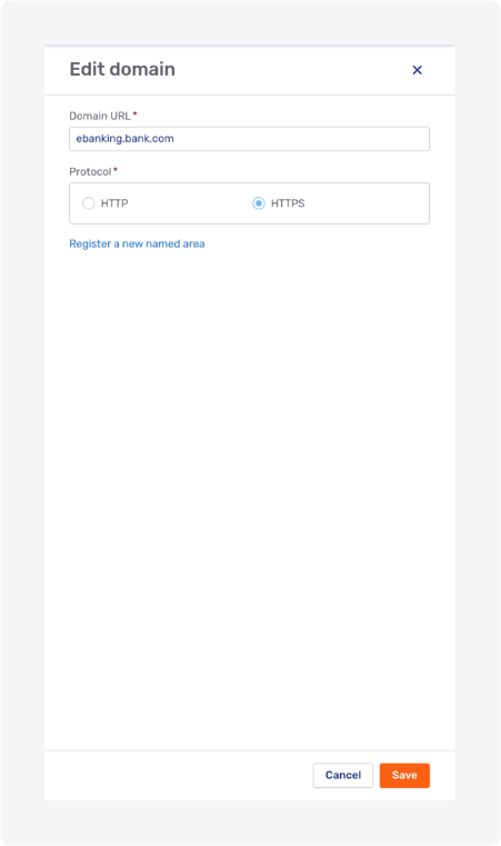 Edit domain modal page