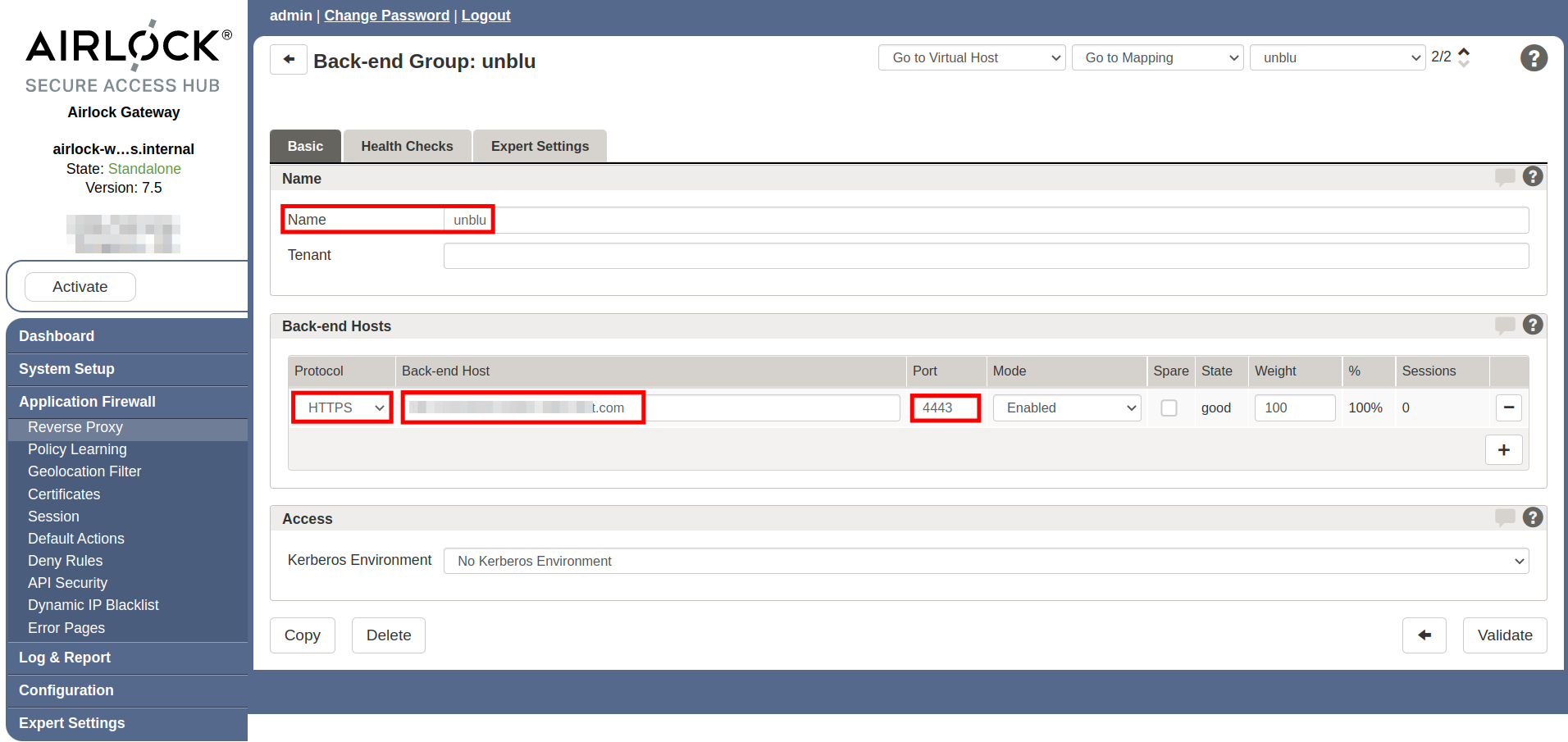 Airlock Unblu back-end group