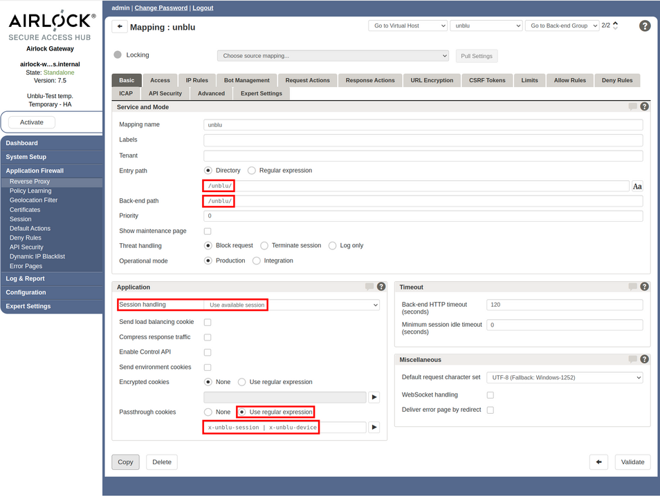 Airlock Unblu server mapping