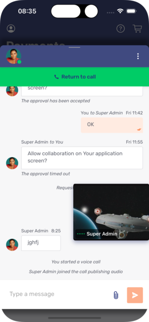 Ongoing call displayed as PiP in conversation chat