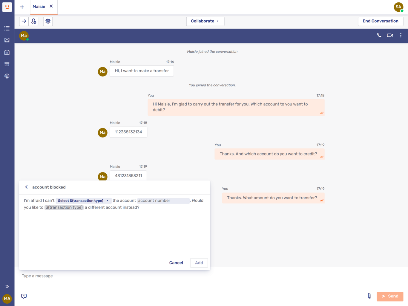 Placeholders in the canned response dialog