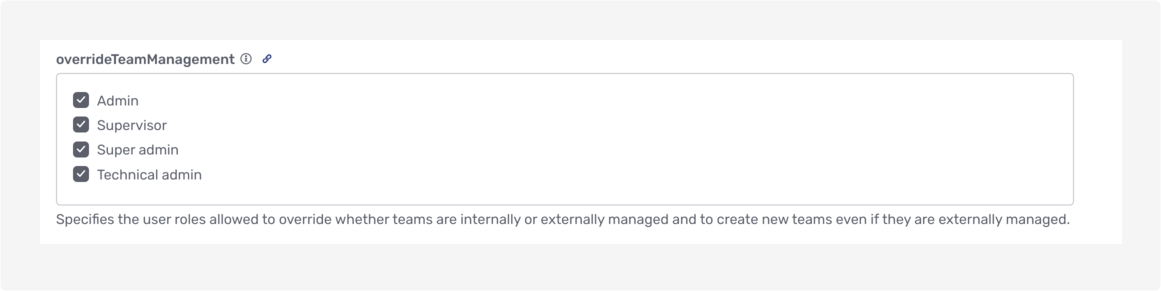Default setting to override the external team management configuration