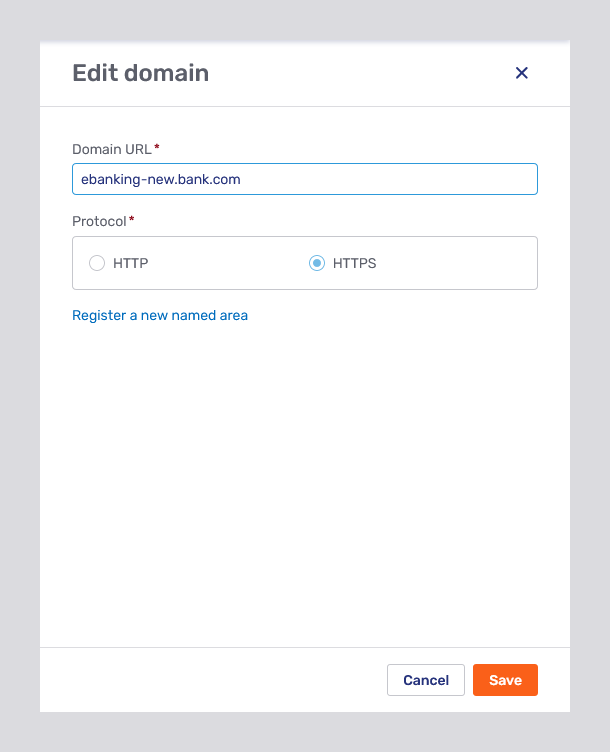 Edit domain modal page