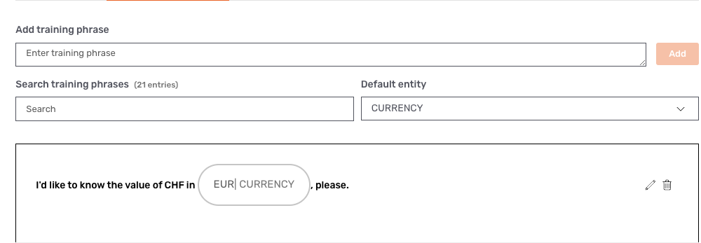 Training phrase with an entity