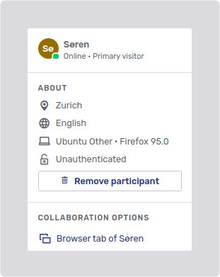 Avatar dropdown displaying information on an unauthenticated participant