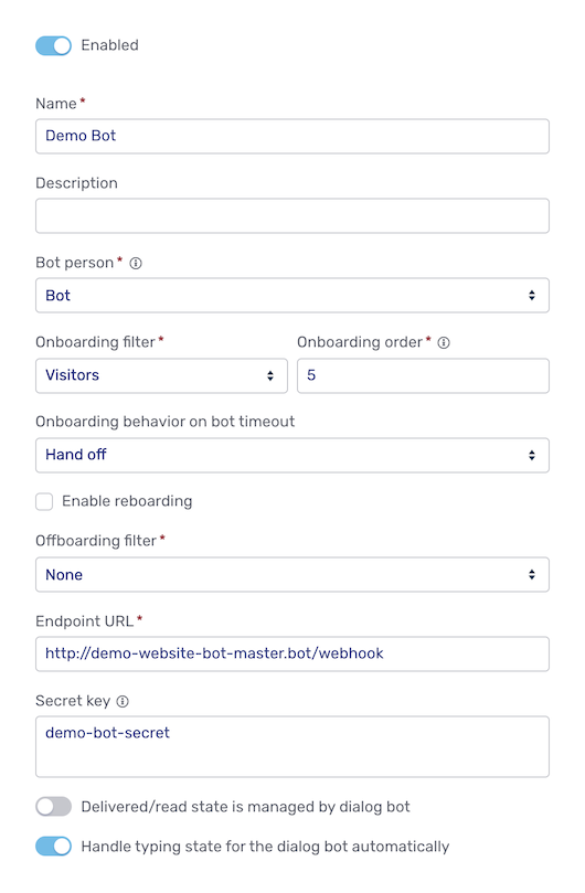 New dialog bot modal page
