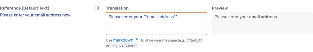 Translation editor with Markdown notice and preview pane