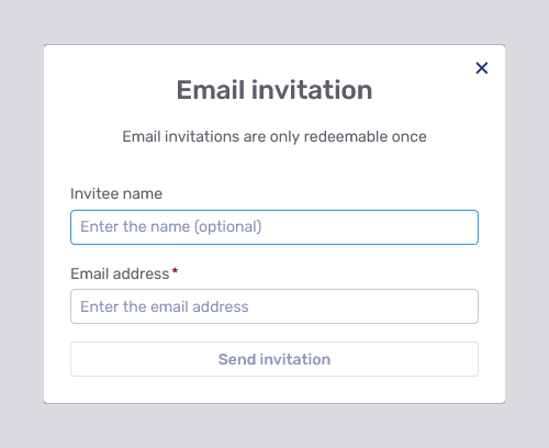 Email invitation modal page