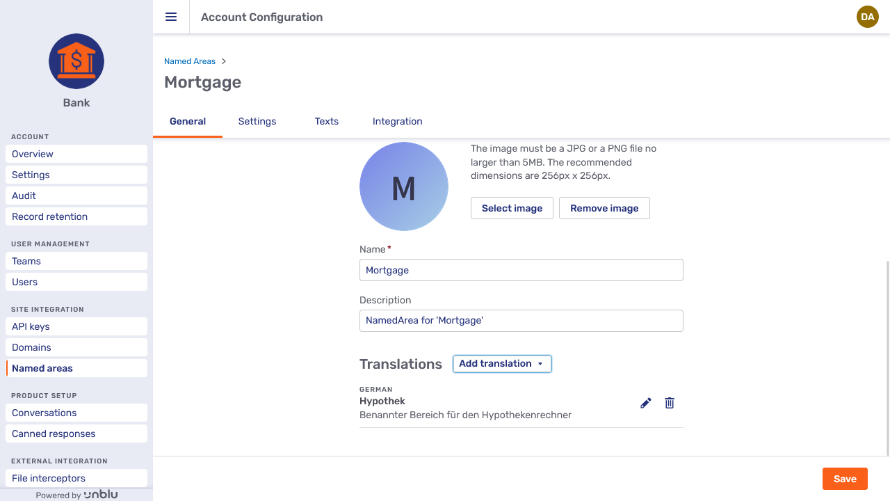 Named area with a translation
