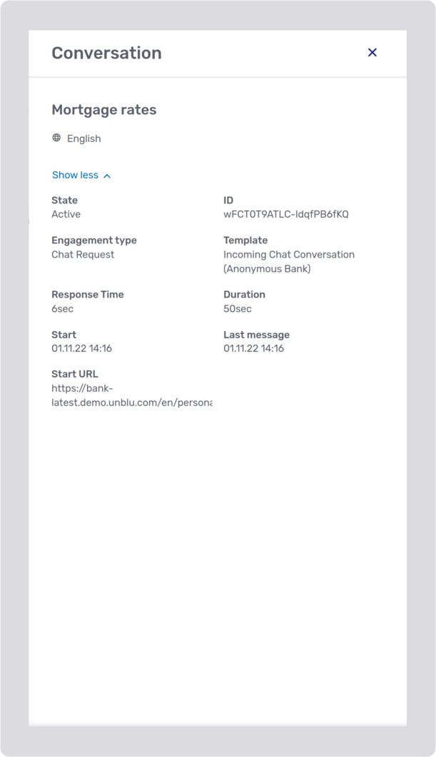 Conversation information fly-in page of an ongoing conversation