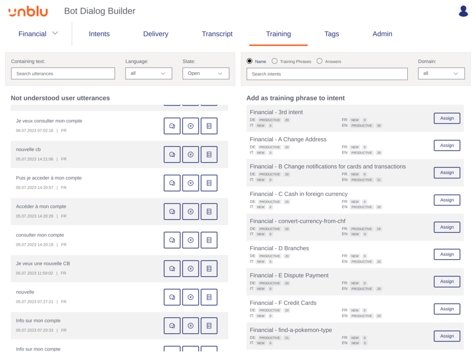 *Training* tab in the BDB