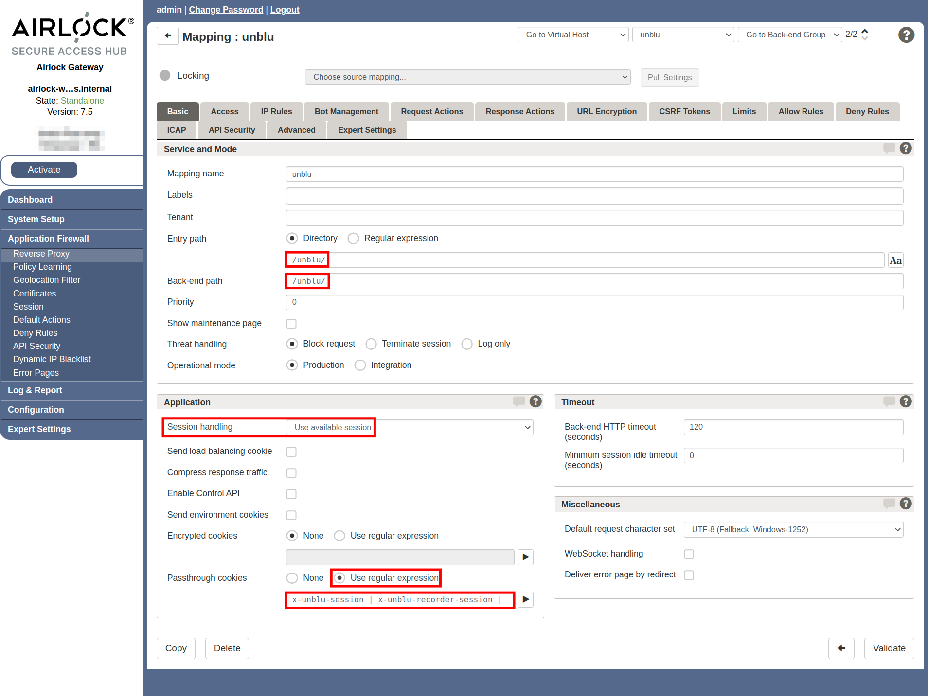 Airlock Unblu server mapping
