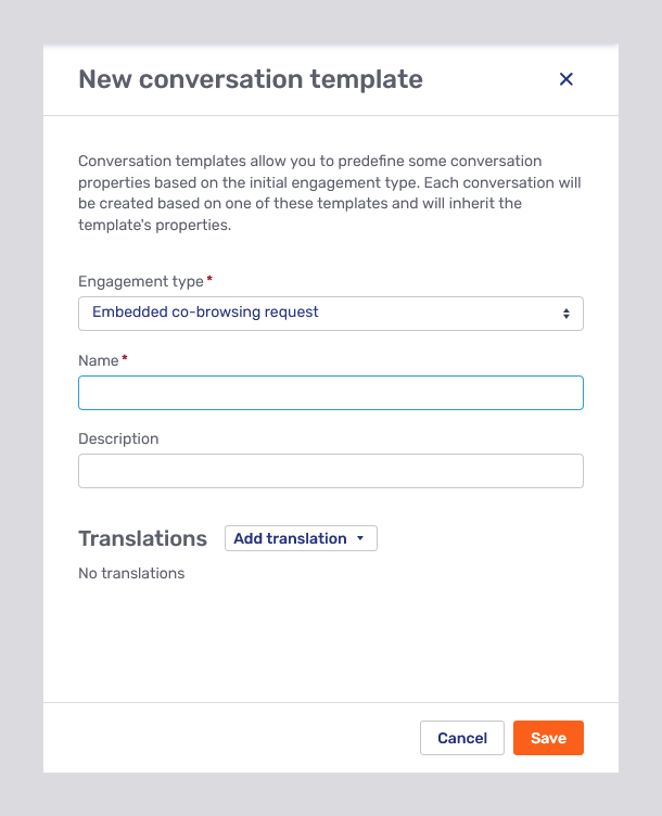 New conversation template modal page