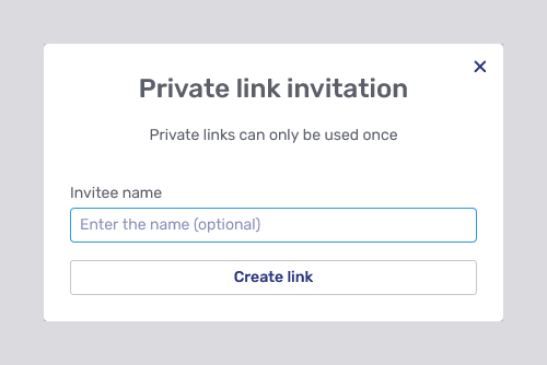 Private link invitation modal page