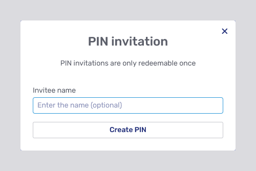 PIN invitation modal page