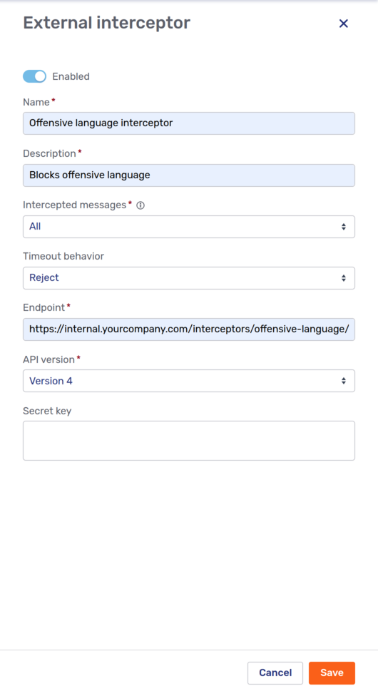 External interceptor fly-in page