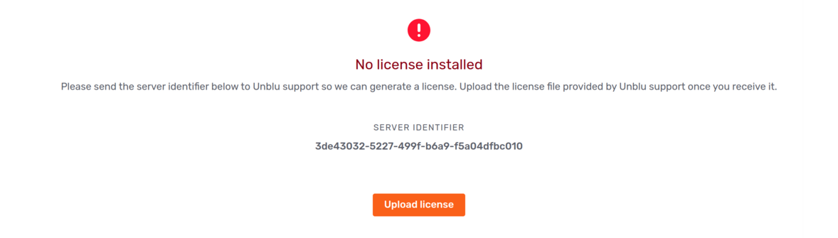 Message in the Global Configuration interface when no license is installed