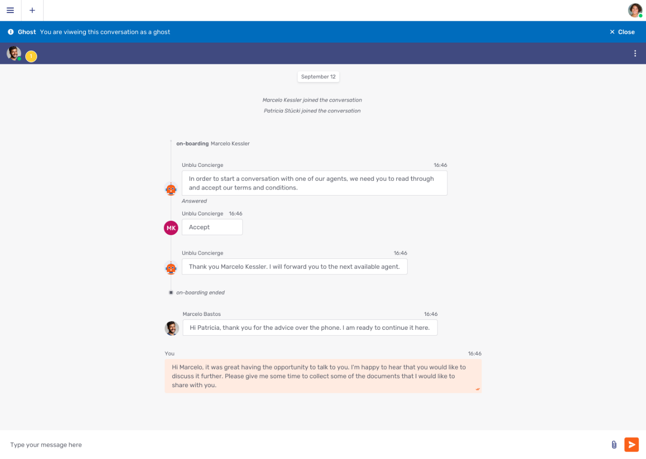 Ended bot thread in the Agent Desk