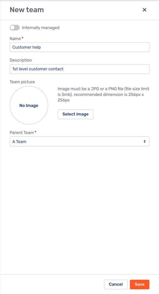 New subteam modal page