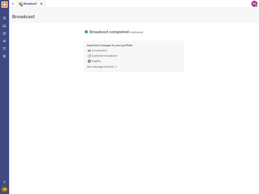 Broadcast result page if all messages were delivered