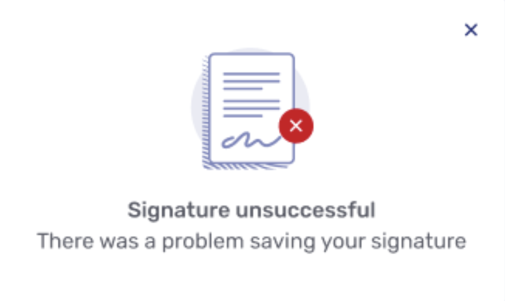 Dialog with "signing unsuccessful" message