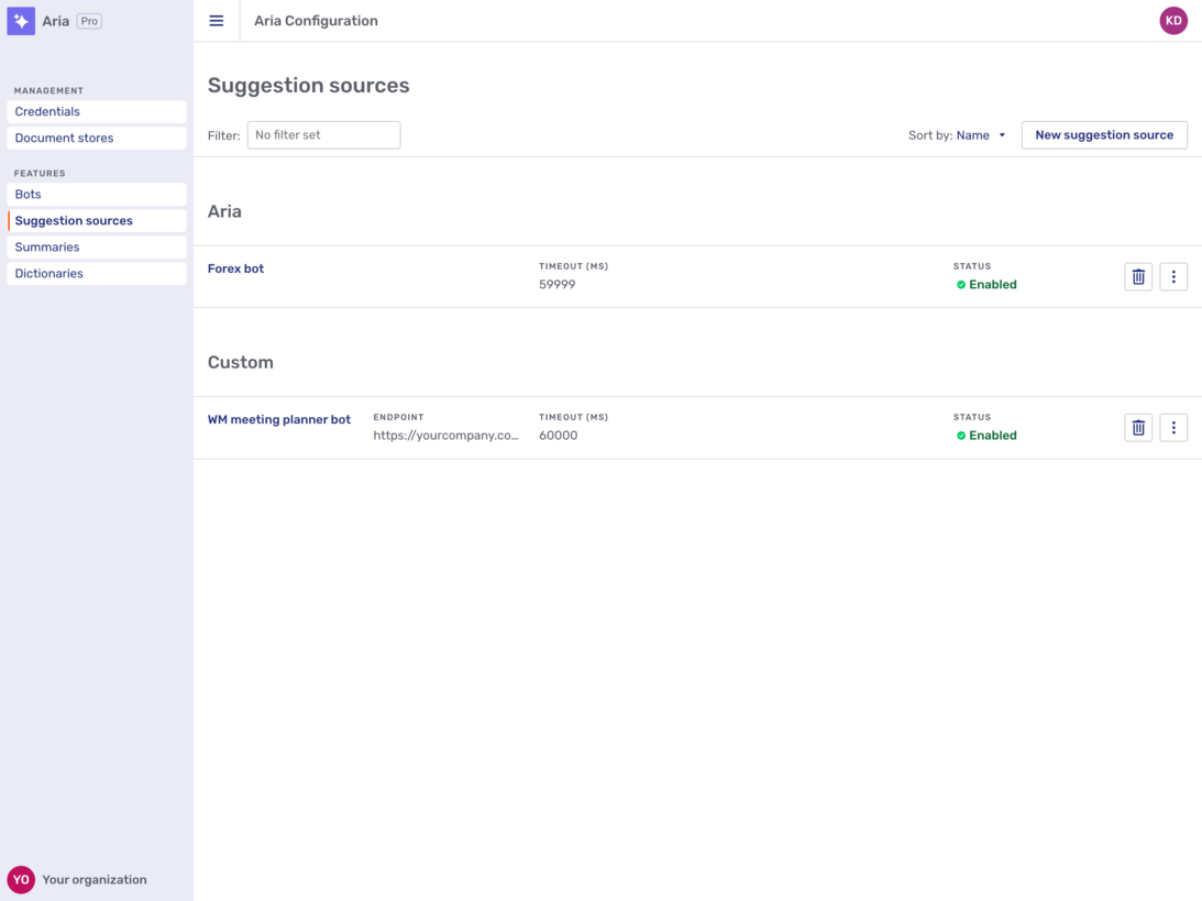 Suggestion sources overview