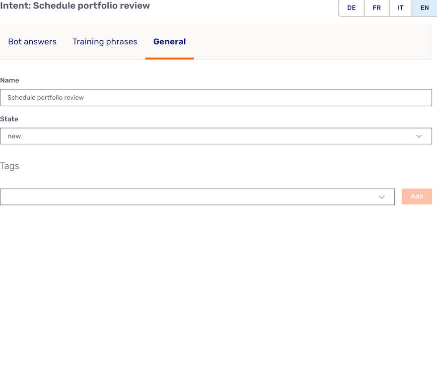 *General* tab of an intent