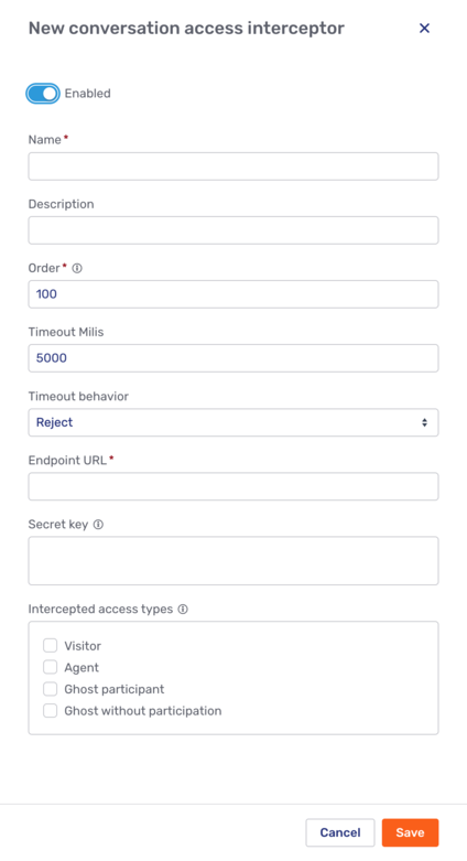 New conversation access interceptor fly-in page