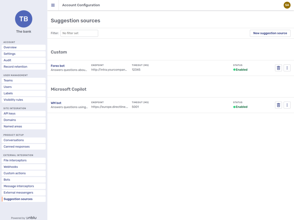 Suggestion sources overview