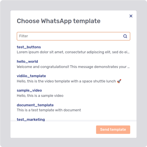 WhatsApp message template dialog
