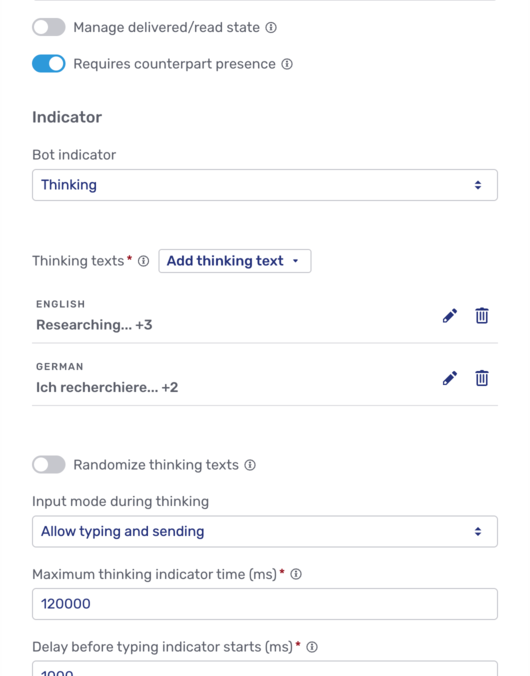 Thinking indicator fields in bot fly-in page