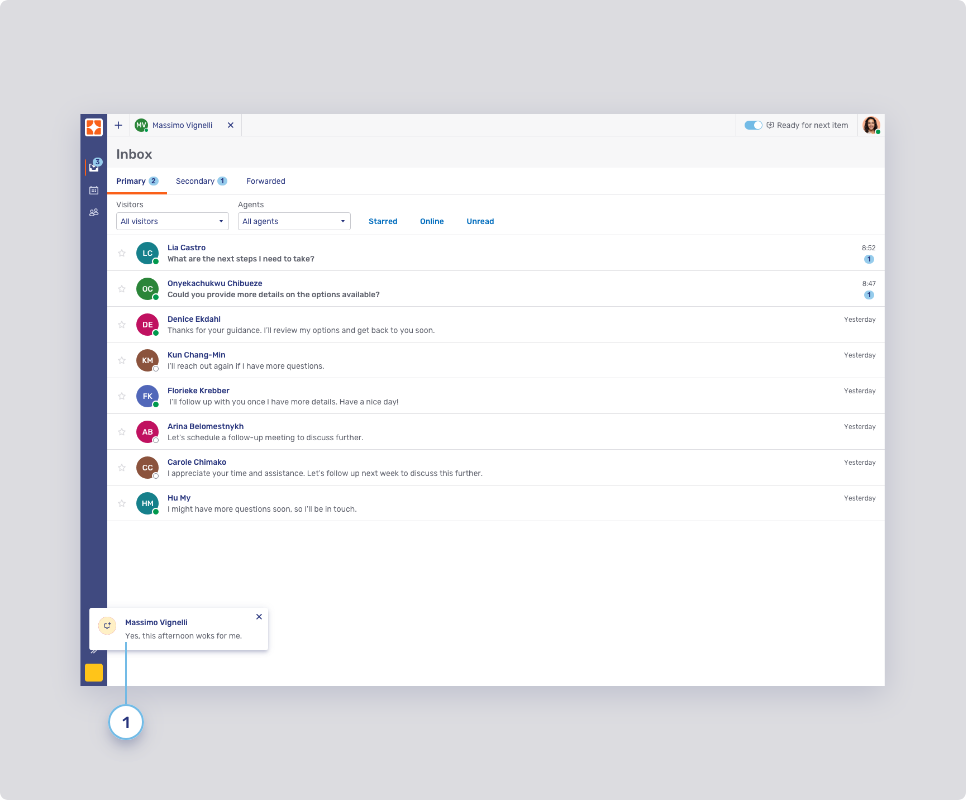 Agent notification toasts