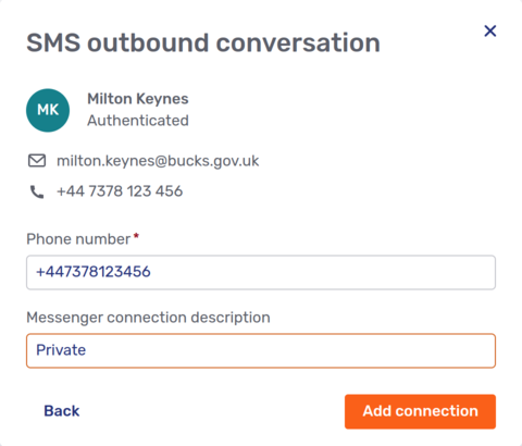 Modal dialog to create a new connected messenger