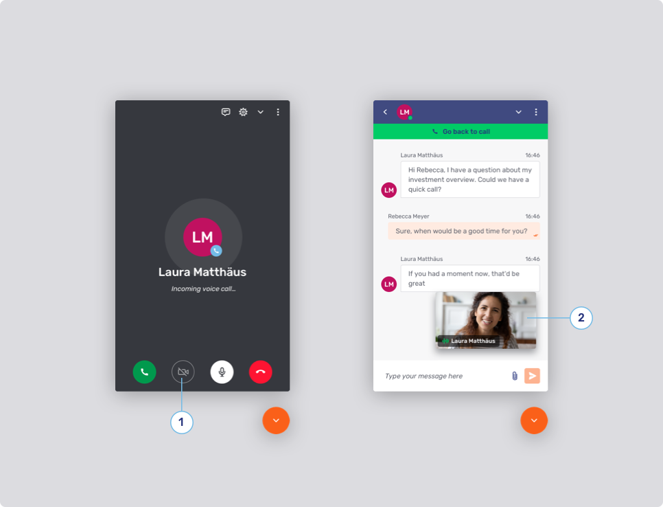 Video and voice chat conversation panel during the call