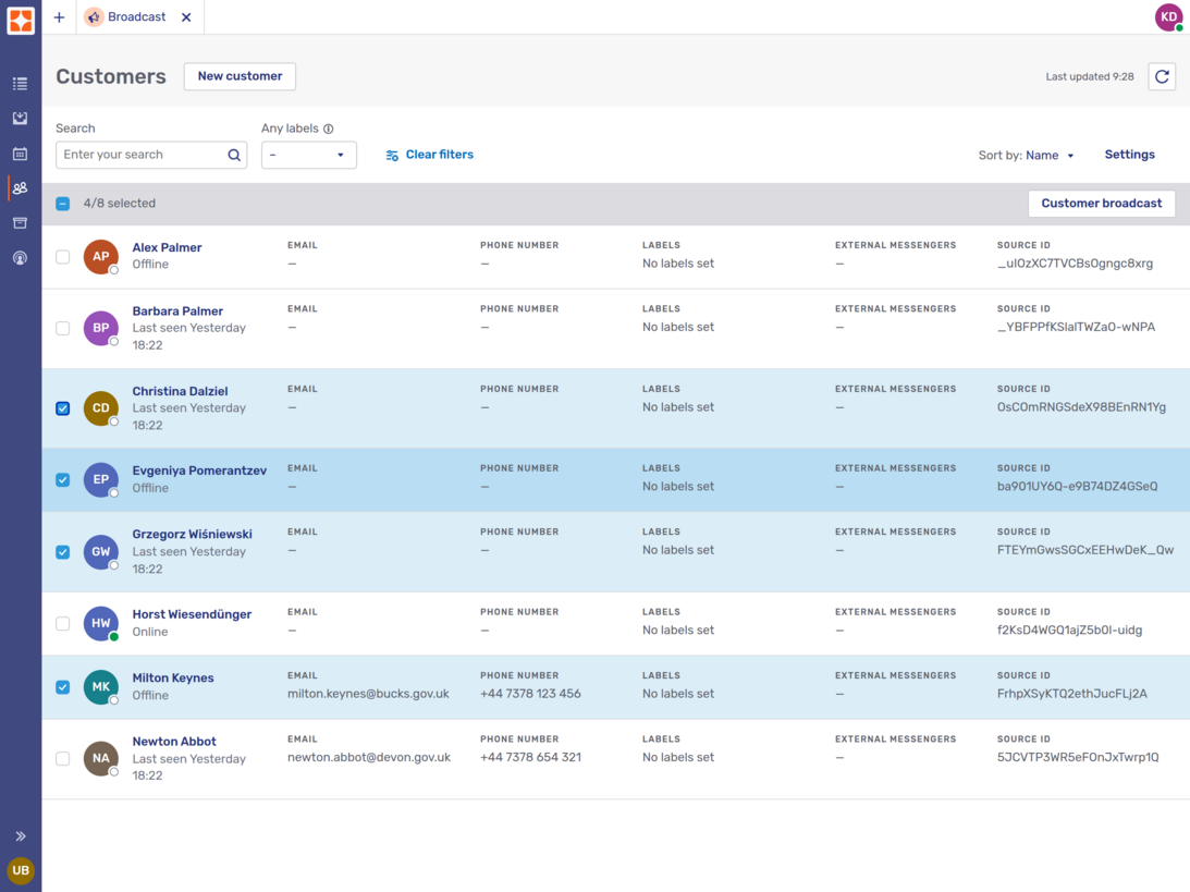 Customer view with broadcast feature enabled