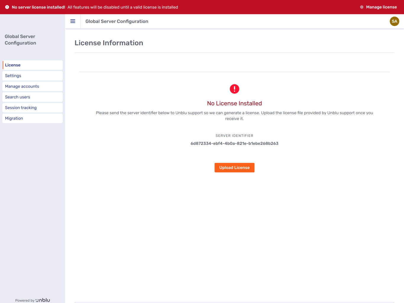 Server identifier in the Global Configuration interface