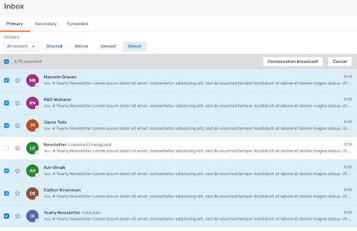 Inbox with *Select* option enabled